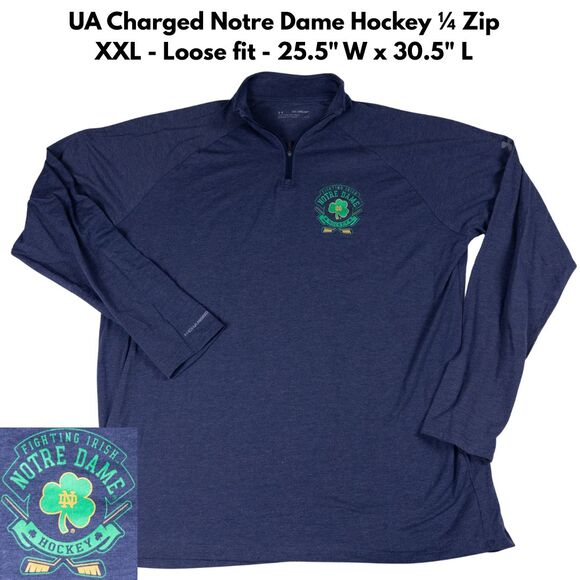 Notre Dame Hockey Under Armour 1/4 Zip 2XL UA HeatGear Charged Loose Fit Sweater - Picture 1 of 9